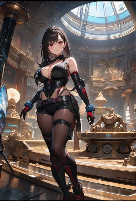 highest quality、best quality、 masterpiece、inside the museum of the near future 、 tifa lockhart、 highly detailed images 、 science...