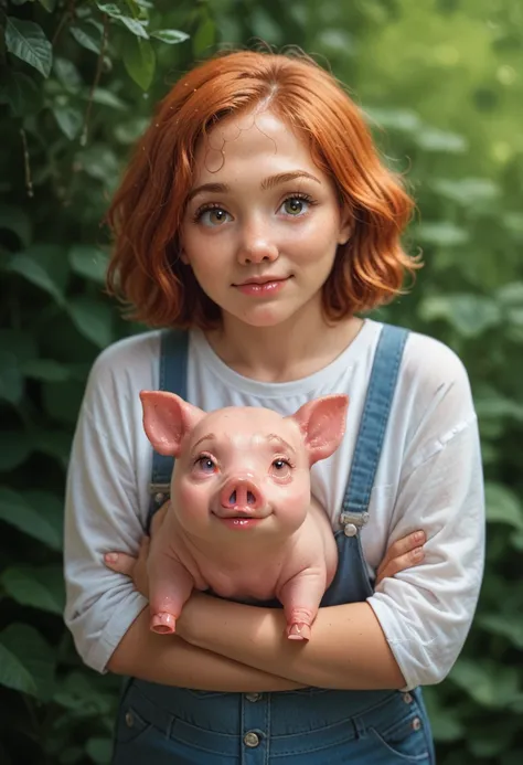 cute dutch ginger girl transforms into a pig, pignose, furry, half human