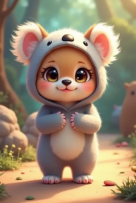 a cute kitten, standing on two legs, round eyes, wearing a koala costume, zoo background, 3D, illustration style, (best quality,4k,8k,highres,masterpiece:1.2),ultra-detailed,(realistic,photorealistic,photo-realistic:1.37),extremely detailed eyes and face, ...