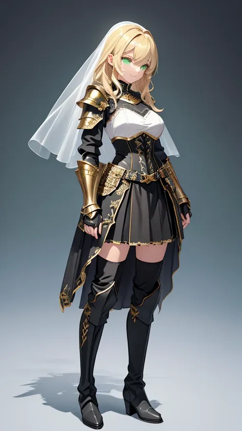 masterpiece, best quality, (( no background)),(((pure white short veil))),(( richly decorated black holy knight armor in gold,fu...