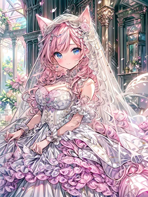 full dress shot, shot from above, full-body illustration, (((full body, depicts whole body, full body portrait, whole body))), portrait, 1girl, solo, beautiful gorgeous captivating cute adorable princess, (white_cat_ears:1.5), looking at viewer, cute blush...