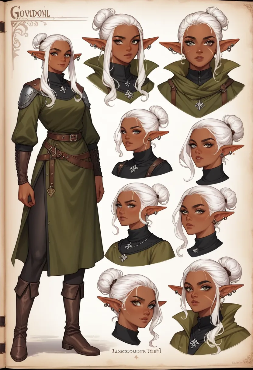 1girl, rpg character, a highly detailed, best quality, rpg style, conceptual art, character sheet, gorgeous drow girl, dark elf,...