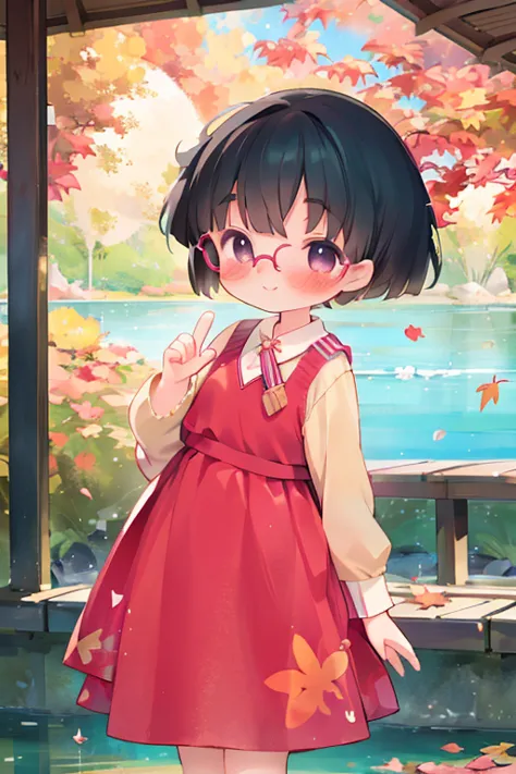 masterpiece，best quality，little， young girl， "ball" cherry blossoms， very short stature，shiny black hair ， short hair，iris，dark ...