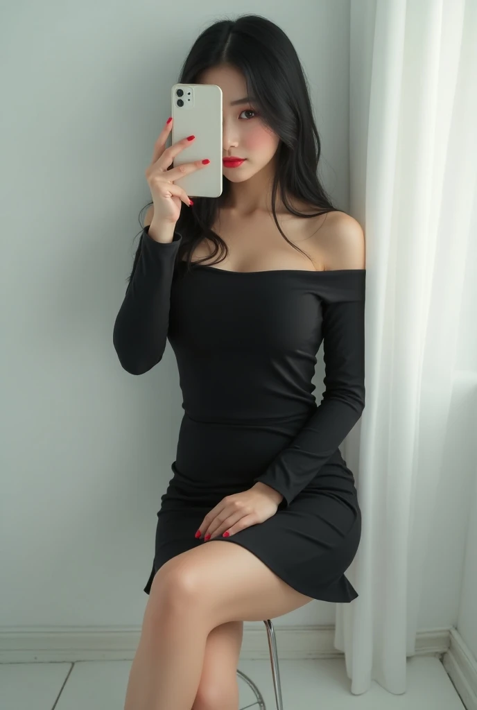 ( best quality,4K,8k, high resolution ,masterpiece，Ultra HD - High Definition、), extremely detailed , clearly focused ， super pretty Korean woman，model，20 years old， beautiful woman with perfect figure ，Pear-Shaped Body，Body ratio 5 :8，Black long hair，Very...