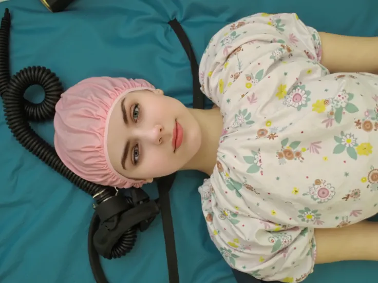 Ultra realistic,  Cinematic, Foto of an adorable girl,  beautiful face, laying on operation table, prepared for general anesthesia, beautiful face, big smile, detailed ultra realistic face, wide angle showing full body, hospital ward, people, lässig, 8k uh...