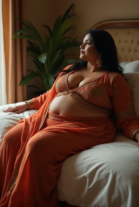 Pakistani thick aunty laying on bed big butt wearing shlwar kameez