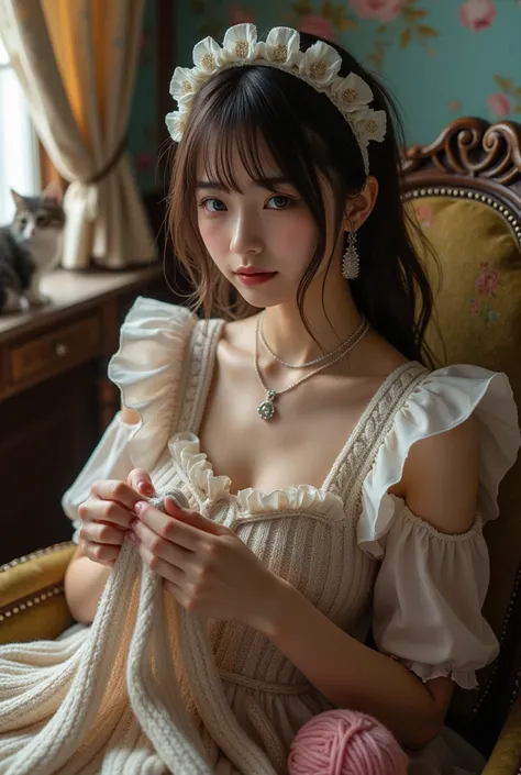 ultra-realistic, photorealistic, dramatic scene, shadow, global-illumination, solo, (teenage Japanese famous idol girl:1.5), very beautiful fragile Japanese girl, very beautiful with very cute but boyish cool face, (modern maid:1.2), (wearing a cute colore...