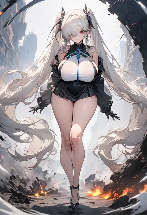 8k,masterpiece,best quality,ultra detailed,break,1 girl , huge breasts , anachirox, twintails, very long hair, white hair, hair ...