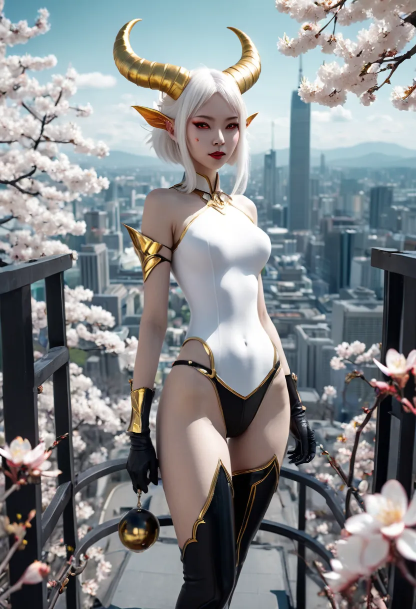 pinhole photography, realistic animation, wide angle effect , little golden horned succubus lady、golden glowing succubus tail （1...