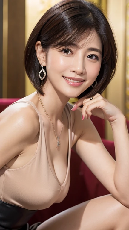 ((Short Hair)),Genuine,whole body,hostess、Beautiful older sister、very detailed、detailed、((High resolution)),8k、((Stretching pose)),beautifully、Well-shaped eyes、(Korean women)､Beautiful Skin、Detailed face、(charm)、Brunette Hair、20th Generation、Bust Size：80 c...