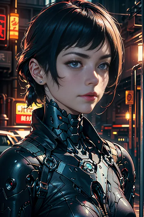 best quality, masterpiece,  ultra high resolution, ((photorealistic: 1.4), raw写真, 1 cyberpunk android girl, ((portrait)),  shiny...