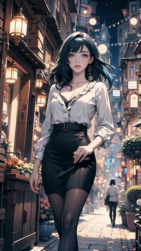 (Beyond the masterpiece, best quality, high resolution, incredibly absurdres, realistic depiction, ultra detailed artwork, perfect anatomy,anatomically correct, UHD, 4k, 8k,) solo, seductive female is walking down an old European street that is like Prague...