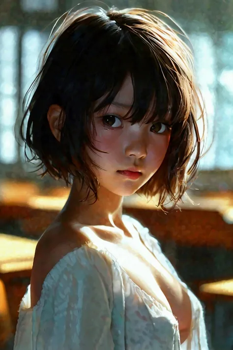 best quality, face focus, soft light, ultra high res, (photorealistic:1.4), RAW photo, 1japanese girl 9yo, solo, cute, (shy smile:0.5), (brown eyes, lights in the eyes), detailed beautiful face, (small chest),(high resolution detail of human skin texture),...