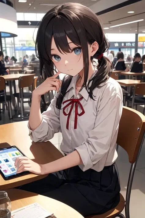  masterpiece。Best Quality。 detailed。 Dynamic composition 。 dynamic angles 。 Japanese anime style 。whole body。beautiful girl。cute。Moe。loraeyes。Third grade of junior high school in Japan。

Clothes are characteristic Japanese high school uniforms 。Tablet PCs ...