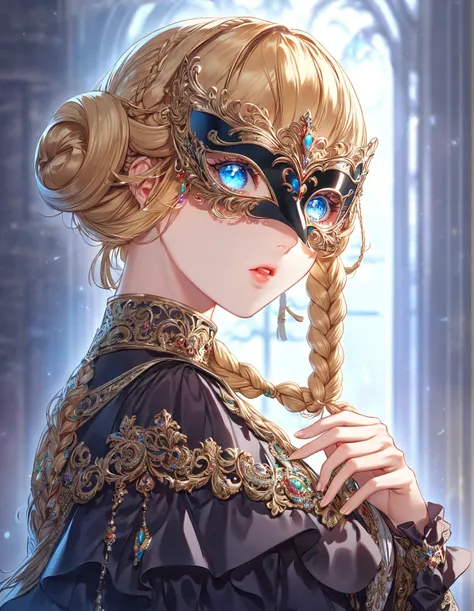  absurd、 high definition、Super detailed、HDR、masterpiece、Best Quality、 very detailed face 、Delicate features、(Golden Hair:1.7)、(Luxurious chignon hair is also braided:1.7)、 hair、solo、(woman:2.0)、セクシーなwoman、Beauty、Young lady、 fantasy、magic、Shine、( Luxurious ...