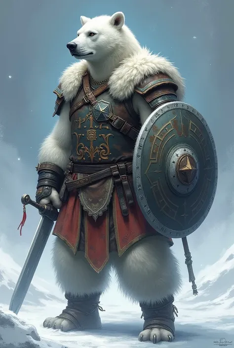  Ice Tribe Leader - Alongside her , o urso polar usa uma armadura withpleta de gladiador, with "Borel "  in metallic letters on the chest vest .  He carries a shield on his back , reforçado with gelo e aço.