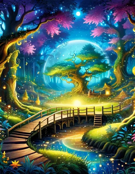 Magical fantasy world、Supernatural Beings,  magical forest ,  surreal pictures,  bright color, 16k