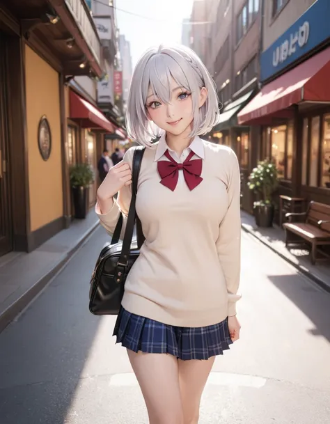 1 japanese girl, ((shiny silver hair)), bob cut, bang between eyes, beautiful hair), (glossy silver eyes:1.5), (beautiful eyes, ...