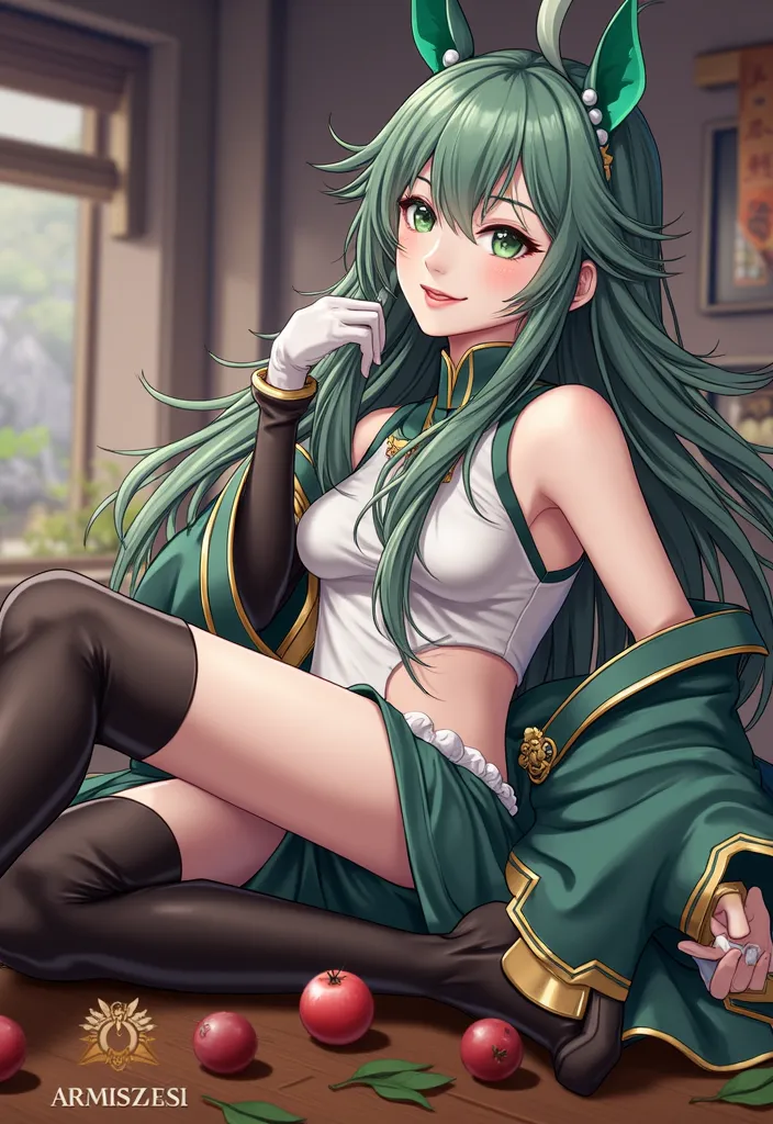 a beautiful green-haired girl, detailed portriat of a lady in pink, knight of the zodiac, official character art of ayaka from g...