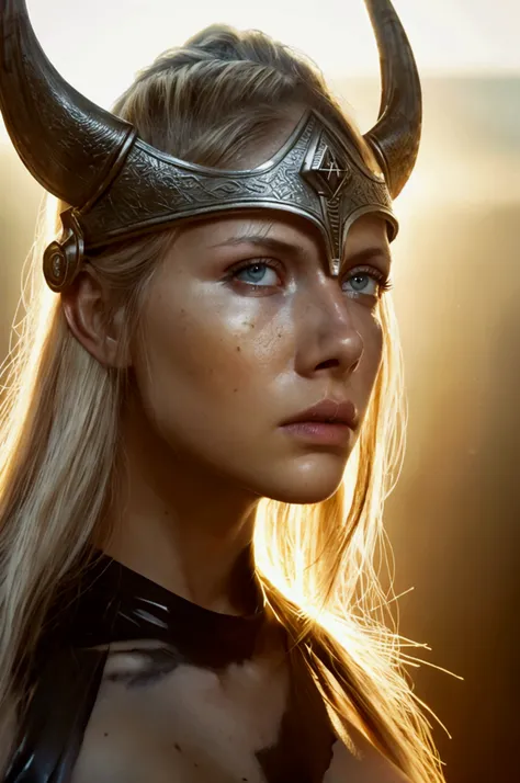 cinematic photography, nsfw, (full close-up portrait:1.2), (naked, woman warrior, viking headpiece, white skinned body), ,((skin...