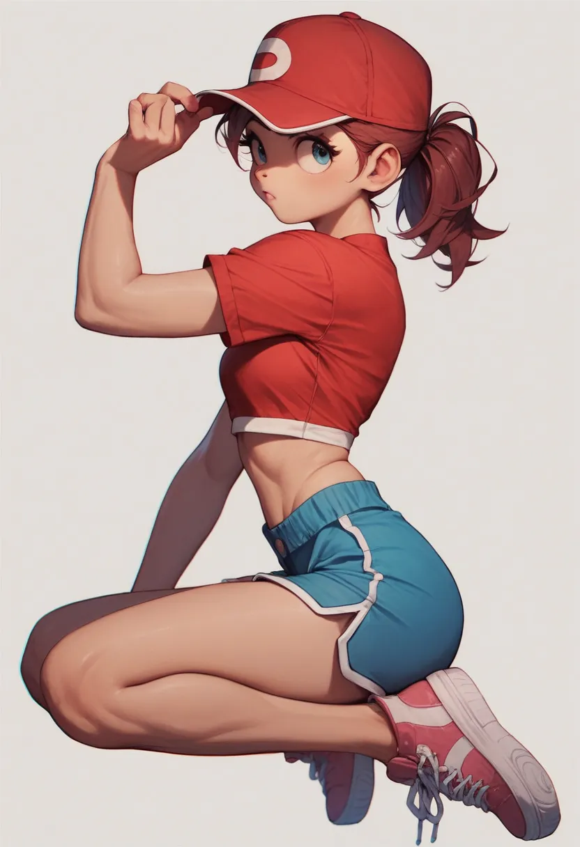 jerry mouse wear red cap red crop tops blue shorts pink trainers