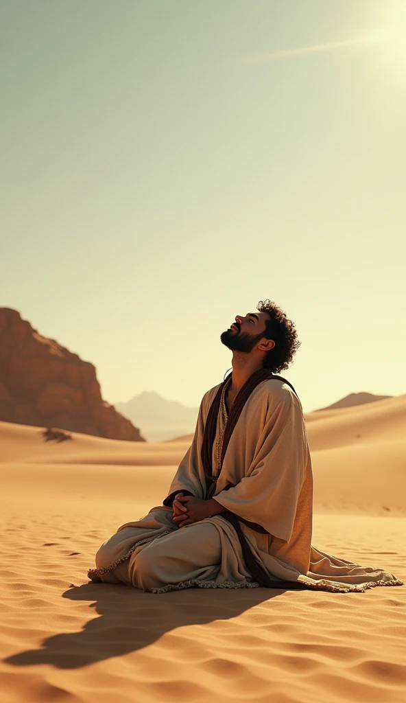 Image of the biblical character John the Baptist in prayer, in peace, alone in the desert