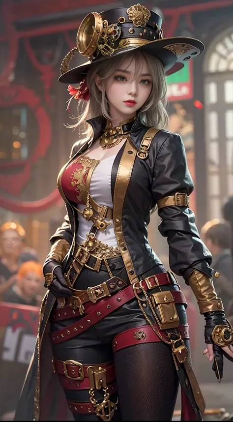 lady of alafed – steampunk costume and hat pose, steampunk beautiful anime woman, by yang j, guweiz on artstation pixiv, stunnin...