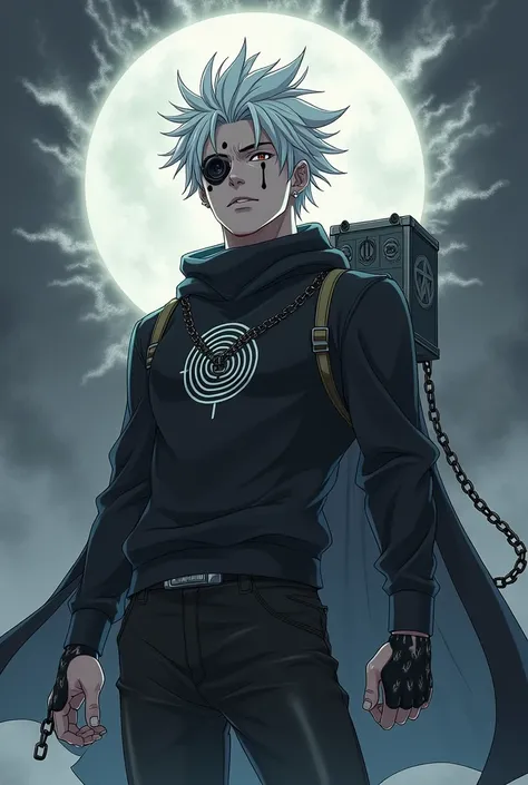 "It generates an image of a male character of about 26 years old in the full-body anime style in his complete transformation.  It begins covered by an intense gray aura that envelops its body ,  which gradually fades ,  revealing a much more powerful and t...