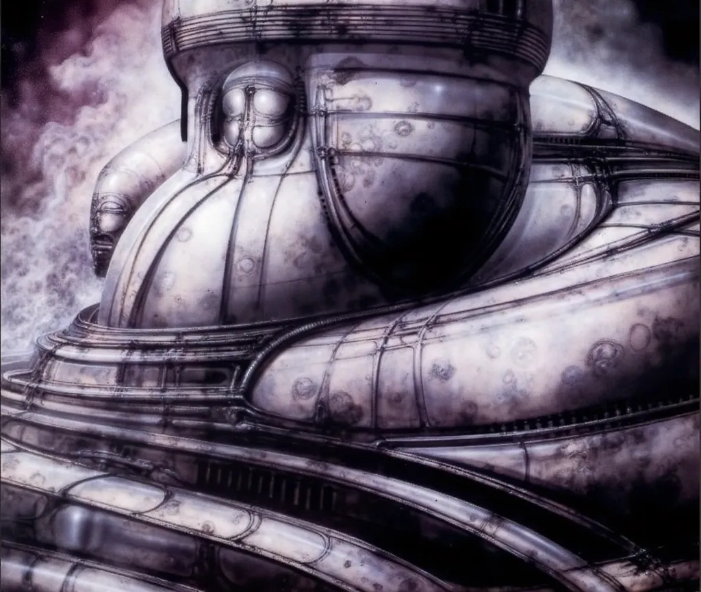 h. r. giger's g1g3r, , giger_style,  , the image is a detailed view of h.r. giger's \" alien iii  \" plate, featuring hrggr, h.r...