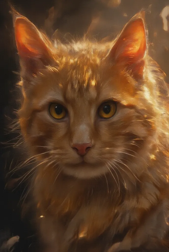 close up portrait of a orange cat, impressionism style.