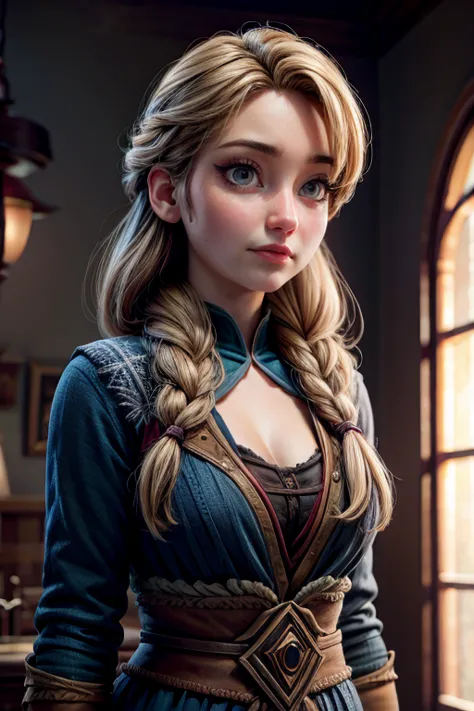 ana from the movie frozen with cleavage. no background.