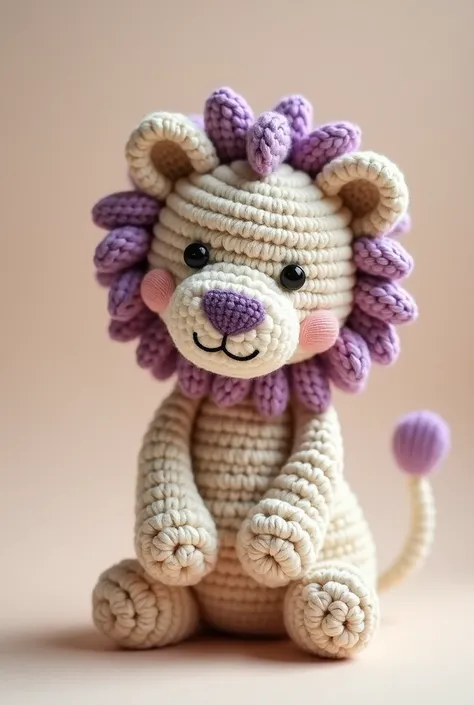 Crochet lion in lilac and beige