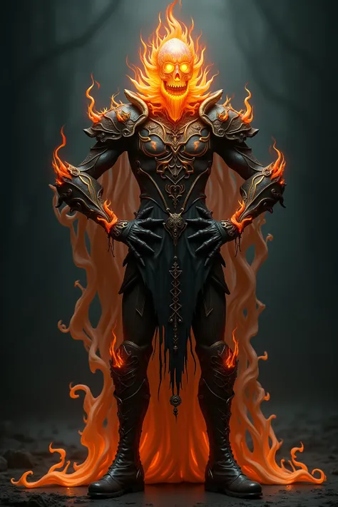 generate images of kawaii  character of (flame crystal head) zany scarecrow with a horror fantasy theme,(hands on hips:1.5), armor must be highly intricate gothic style, armor must be made of flame, elegant, and visually striking, highly detailed leather b...