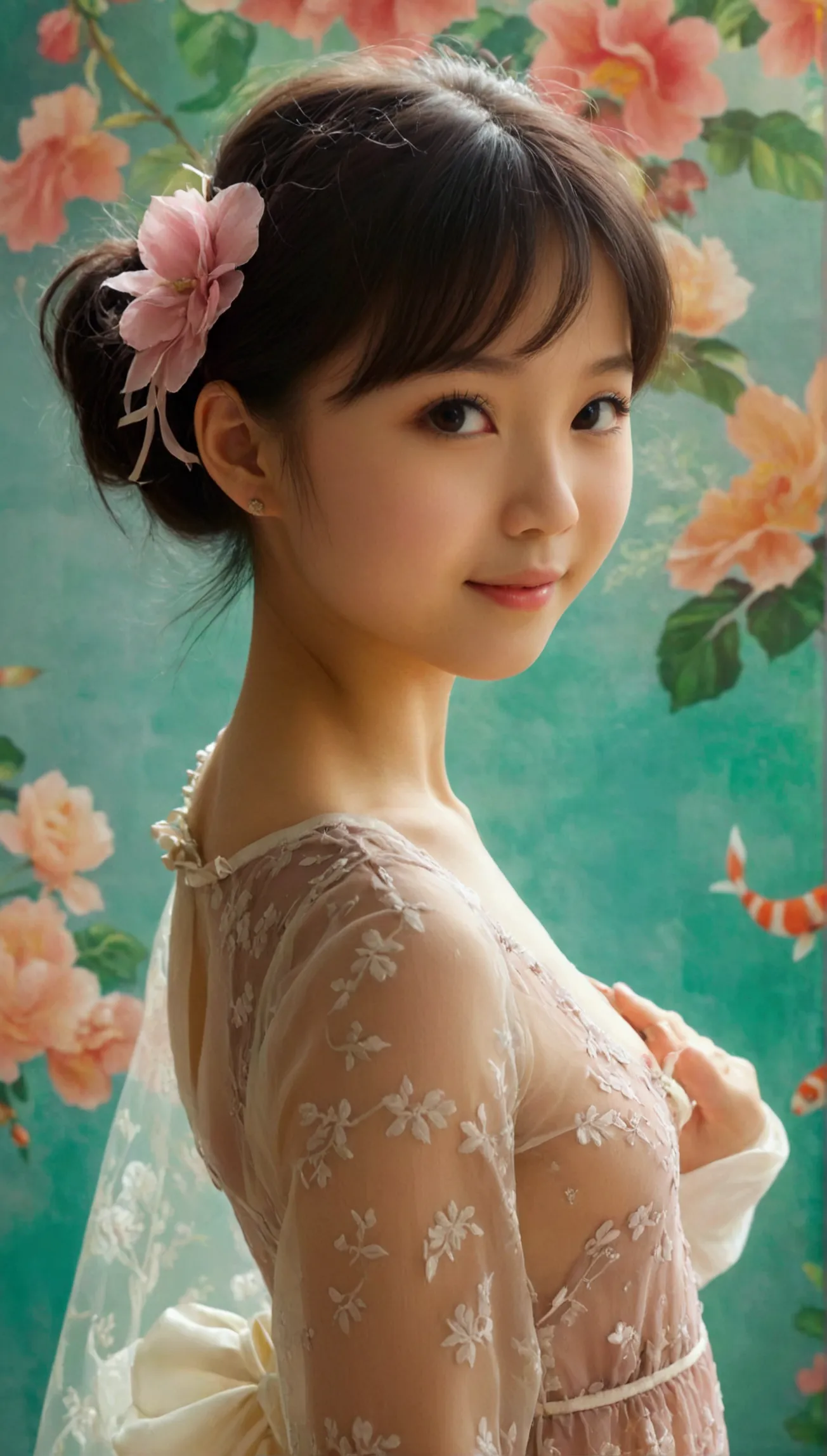 masterpiece, uhd, 8k, most beautiful asian girl in the world, cute girl, age 9, flat-budding breast, shy smile, pale skin, juvpr...