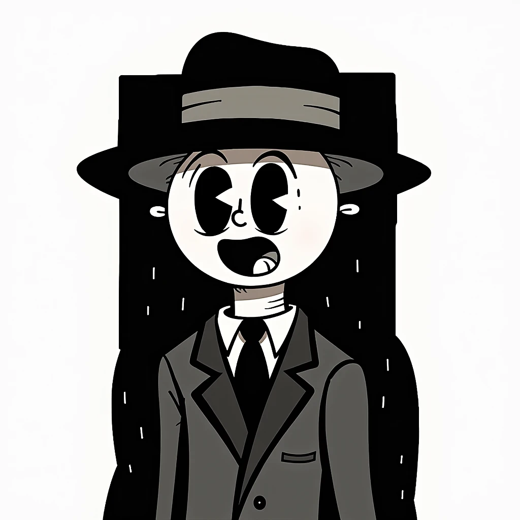 Make this character in the style of drawing and animation rubber hose