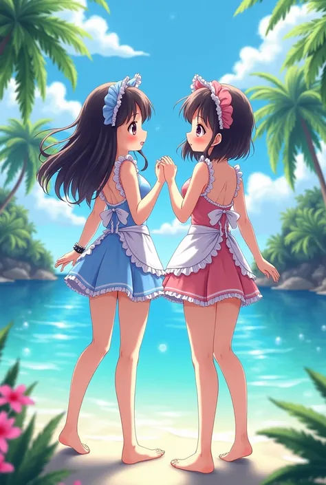  Anime Beautiful Girl、Elementary school twin sisters、Okinawa　Maid Swimsuit　 T-back 