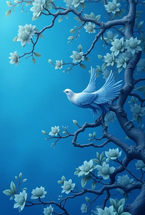 A beautiful blue colour  traditional theme wallpaper likr bird structure in a wallpaper 