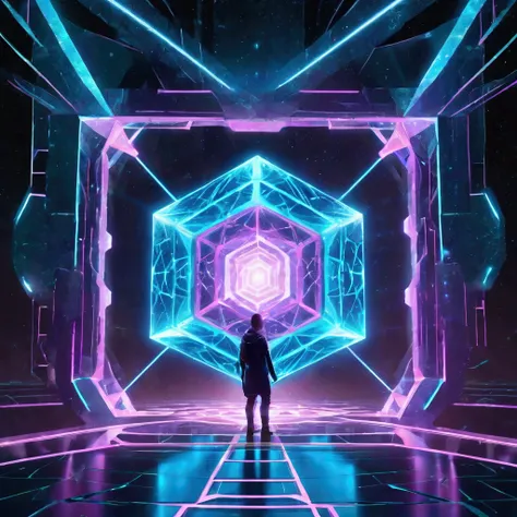 a mystical portal to another dimension, hypercube-shaped portal, interdimensional gateway, glowing otherworldly portal, surreal interdimensional cube, abstract geometric portal, futuristic sci-fi portal, intricate hypercube portal, surreal hypercube-shaped...