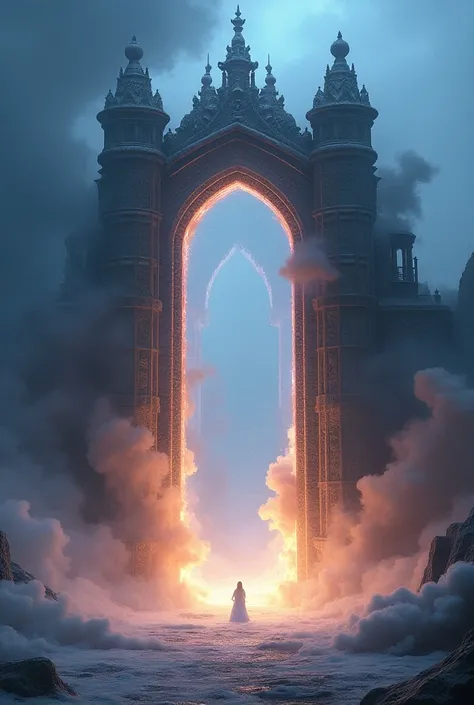 The Gate of the Exotic Surrealism Super-Divine Fantasy Holographic Glowing Thick Smoke Revolving Dynamic  