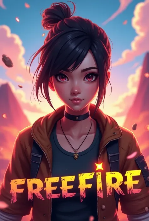 "A free fire gaming thumbnail of a girl young character with "New Session BR Rank Push" written on side, choose vibrant colours, in 16:9 ratio"