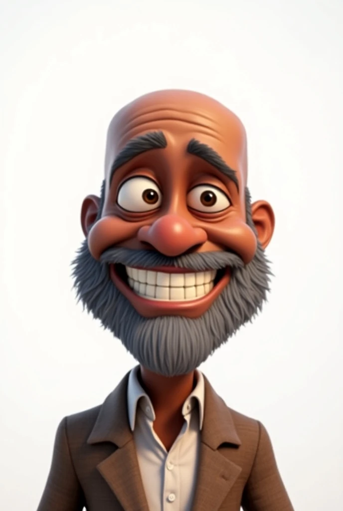 Smiling Man Illustration, insane smile, Brown-skinned man with a huge smile,  smiling joyfully at the camera , cheeky smile, he is smiling, very big smile, Smiling male, headshot photo, giving a huge smile, drawing in 3D Art style, C4D, pure white color ba...