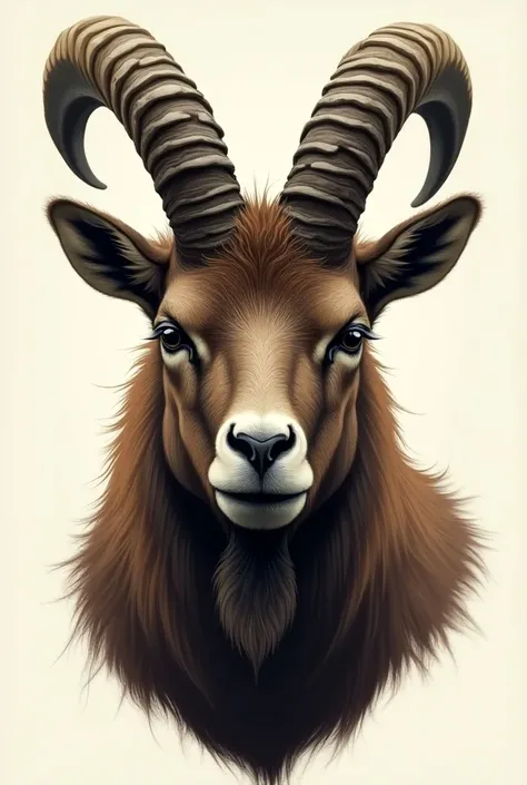 Pakistan markhor straight angry face with hair head only 