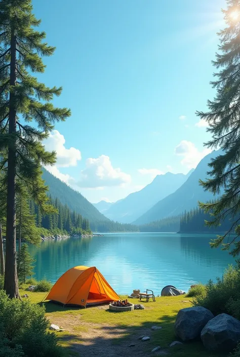 Camping side near the lake without person with clear sky

