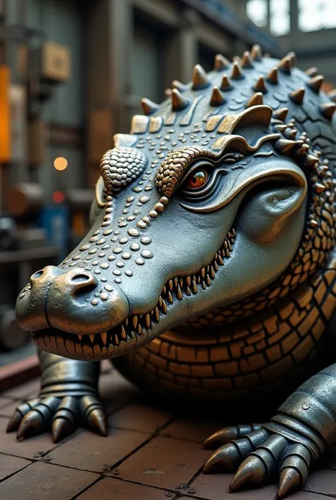 3D design of an alligators head made in a metalworking plant 