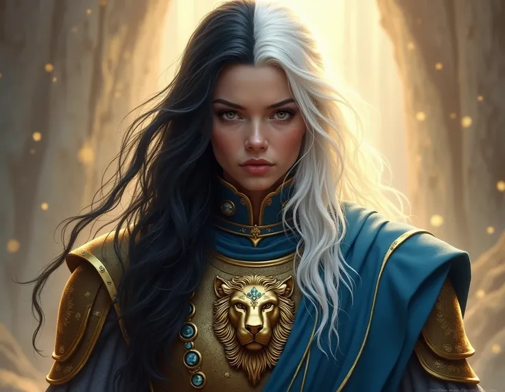 Ok, Consider the image on the left , the first,  of the last two that you generated .  The characters hair must be divided exactly in half,  and what is printed on your blue tabard ,  is the face of a lion in the color golden yellow .