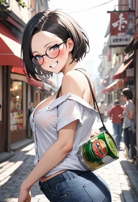 RAWphoto,photorealistic,8k16k,best quality,perfect anatomy,perfect detailed,ultra highres, extremely detailed eyes and face,gleaming skin,shiny skin,1girl,Japanese,black short hair,pixie cut, (wearing glasses:1.3),(parted bangs,forehead:1.2),round face,med...