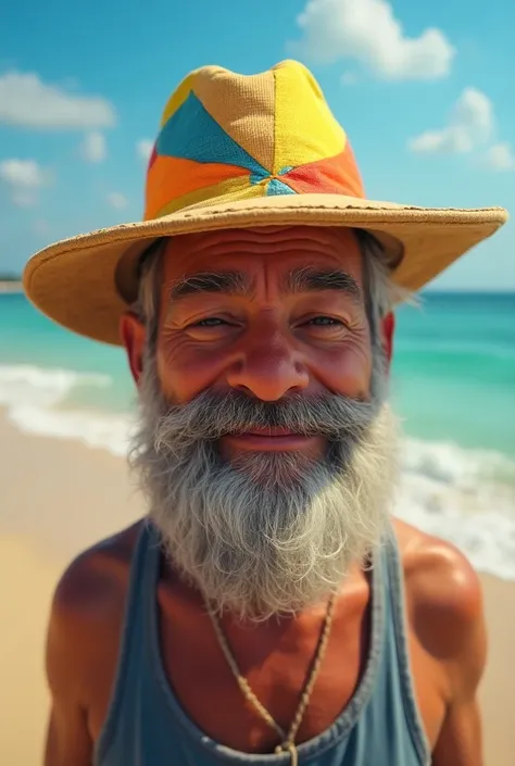 A fishermans hat with beach ball design