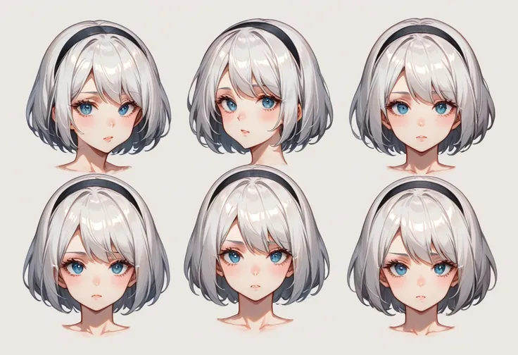 character sheet desing 2b from nier automata, only head. beauty face, perfect proportion, beauty, ultra detailed face. view: fro...