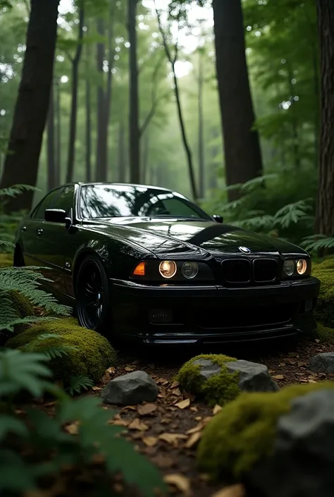 Bmw e34 black in the woods