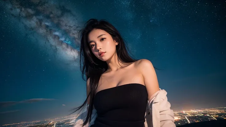 Night Sky　High image quality　Light　woman